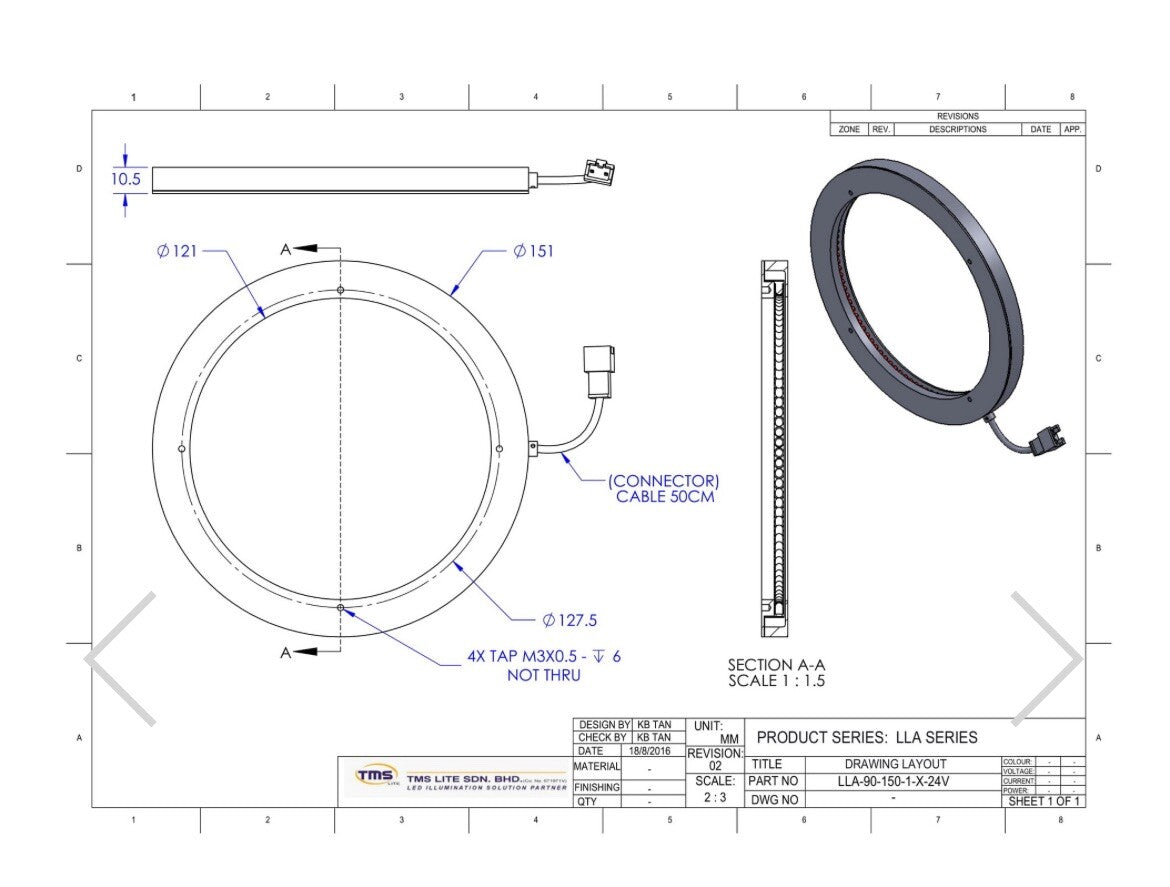 TMS LLA-90-150-1-B-24V Illuminatore LED Visione Artificiale2