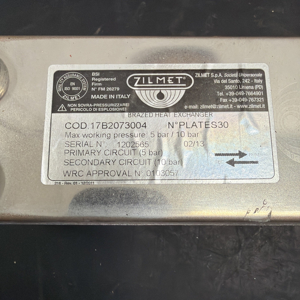 Zilmet 17B2073004 Scambiatore di Calore 30 Piastre 3/4"2
