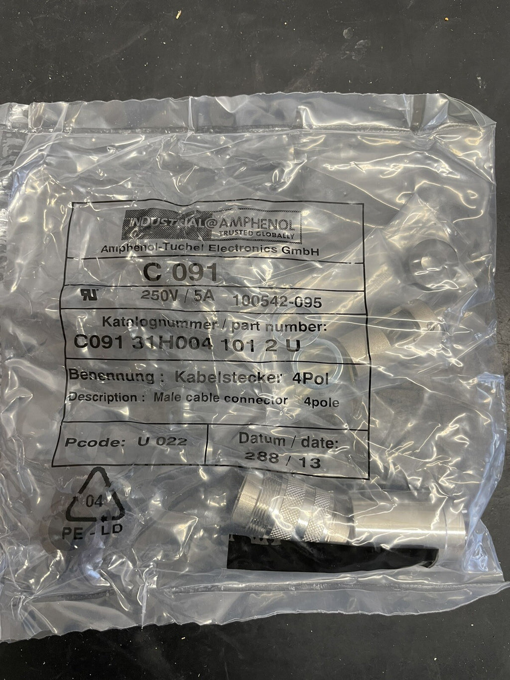 Amphenol Tuchel C091 31H004 101 2 Connettore Maschio 4 Poli 250V 5A0