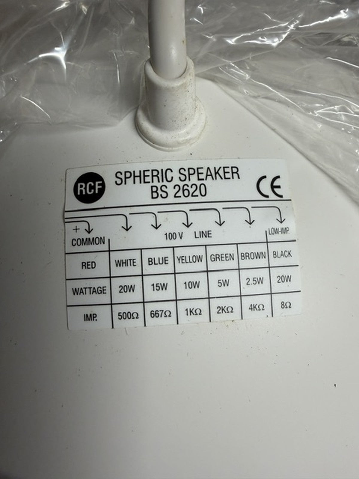 RCF BS 2620 diffusore a sfera sospeso 20W linea 100V bianco nuovo IP553